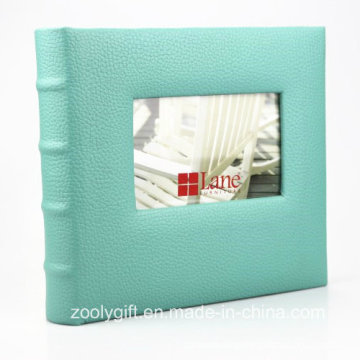 Customize Book Bound Luxury Leather Photo Album with Photo Window